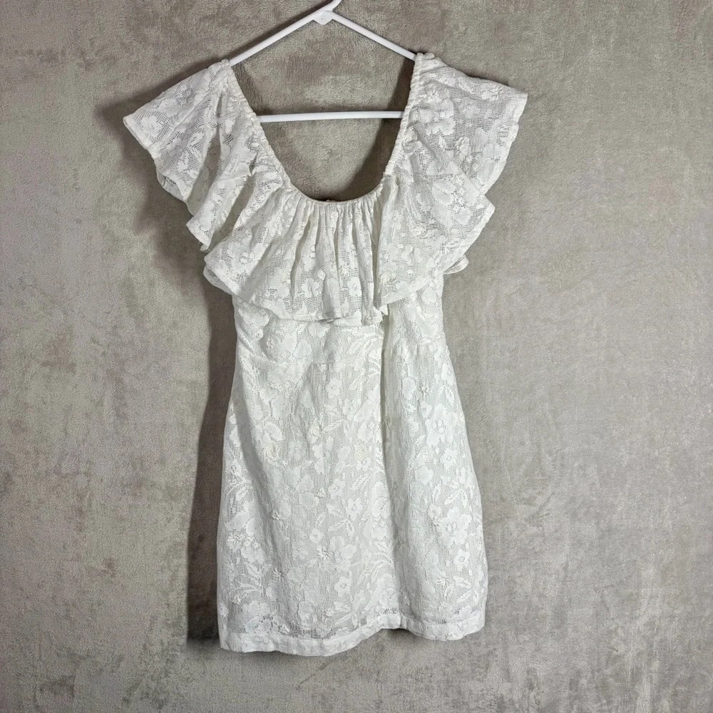 Free People Girl Crush Lace Mini Dress Size S White Feminine Hippie Ruffle 70s